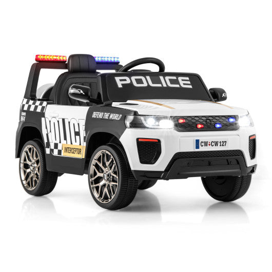 12V Kids Ride on Police Car with Remote and Siren Flashing Lights-White