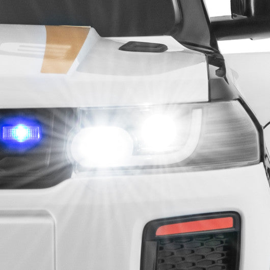 12V Kids Ride on Police Car with Remote and Siren Flashing Lights-White