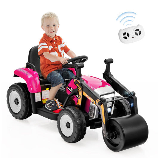 12V Kids Ride on Road Roller with 2.4G Remote Control-Pink