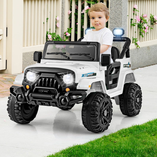 12V Kids Ride on Truck Car with Remote Control Threaded Wheels and 3 Speeds-White
