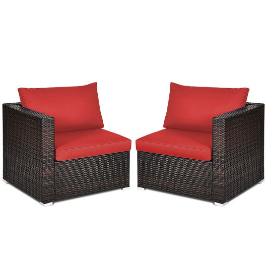 2PCS Patio Rattan Sectional Conversation Sofa Set-Red