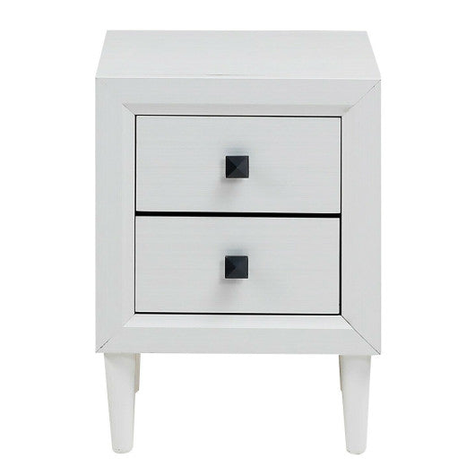 2Pcs Multipurpose Retro Nightstand with 2 Drawers-White