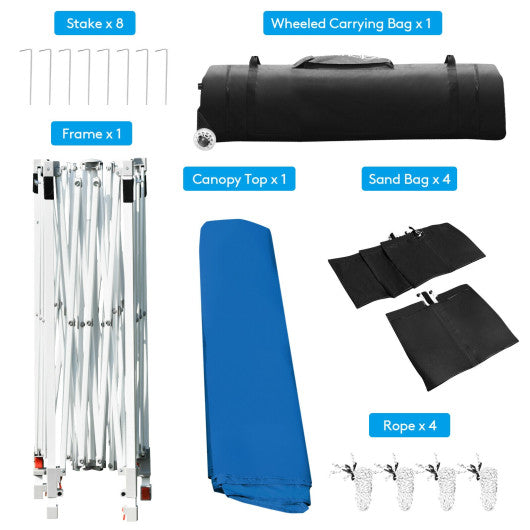 17 Feet x 10 Feet Foldable Pop Up Canopy with Adjustable Instant Sun Shelter-Blue