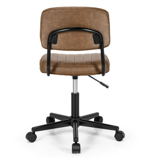 PU Leather Adjustable Office Chair Swivel Task Chair with Backrest-Brown