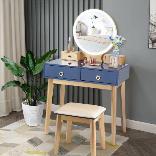 Makeup Vanity Table Set 3 Color Lighting Dressing Table-Blue