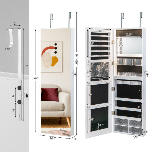 Wall Mounted Jewelry Cabinet with 3-Color Lights-White