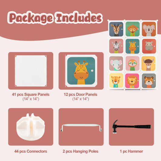 12 Cube Kids Wardrobe Closet with Hanging Section and Doors-White