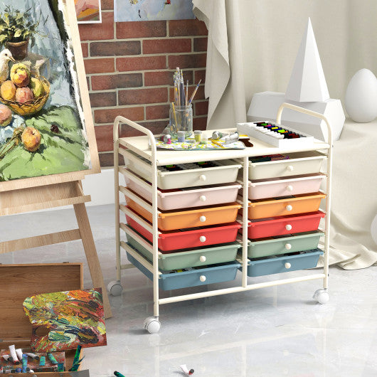 Costway 12 Drawers Rolling Storage Cart for Home and Office-Macaron