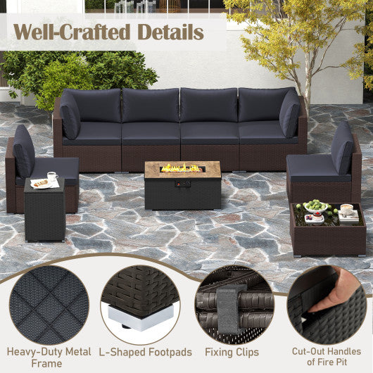 12 Pieces Outdoor Furniture Set with 32 Inch Fire Pit Table and Propane Tank Cover