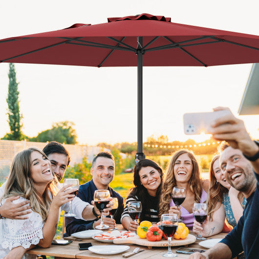 12 Feet Patio Umbrella with Crank Handle and 8 Sturdy Ribs-Red