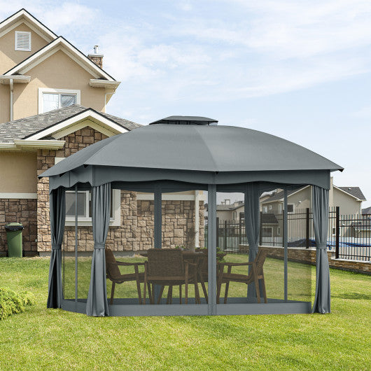 12 x 10 Feet Canopy Double Vented Heavy Duty Steel Gazebo-Gray