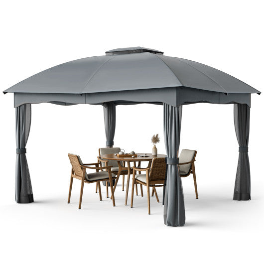 12 x 10 Feet Canopy Double Vented Heavy Duty Steel Gazebo-Gray