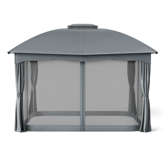 12 x 10 Feet Canopy Double Vented Heavy Duty Steel Gazebo-Gray