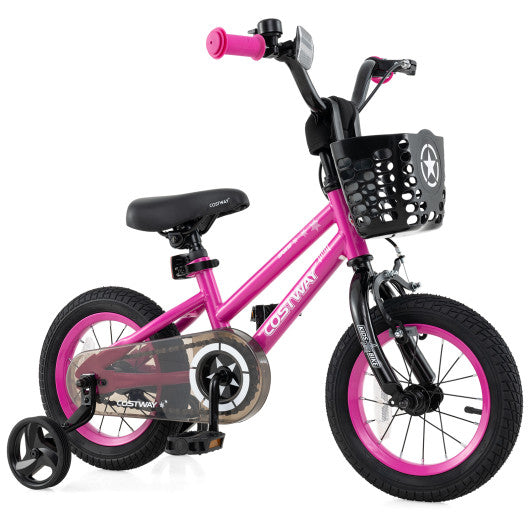 12 Inch Kids Bike Adjustable Bicycle with Front Basket for Children Aged 3-4 Years Old