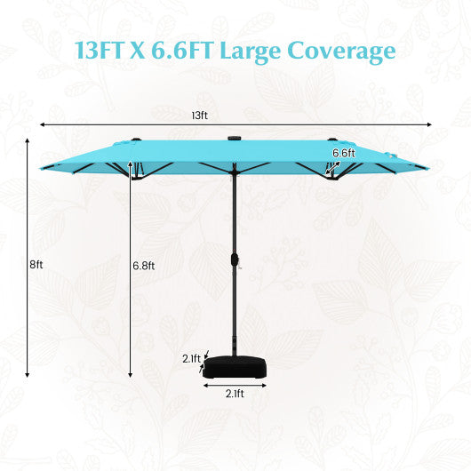 13FT Double-sided Patio Umbrella with Solar Lights for Garden Pool Backyard-Turquoise