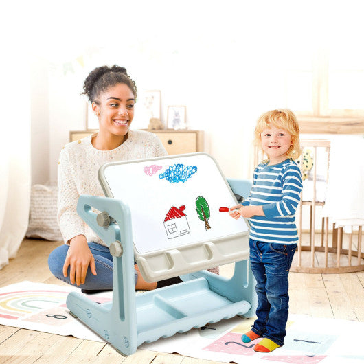 2 in 1 Kids Easel Table and Chair Set with Adjustable Art Painting Board-Blue