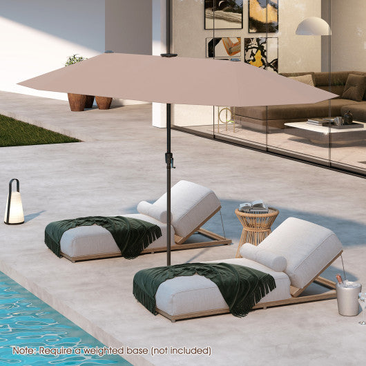 13 FT Large Patio Umbrella with LED Solar Lights and Crank Handle-Coffee