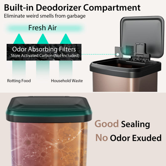 13.2 Gallon Step Trash Can with Soft Close Lid and Deodorizer Compartment-Golden