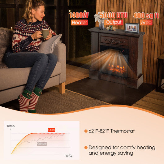 1400W TV Stand Electric Fireplace Mantel with Remote Control-Natural