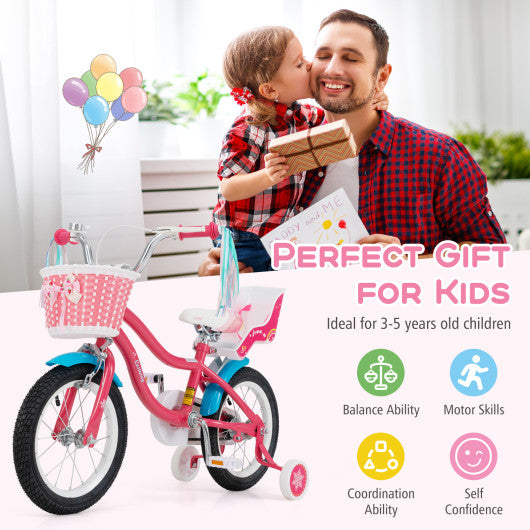 14 Inch Girls Bike for 3-5 Years Old Kids Bike with Doll Seat and Training Wheels-14 inches