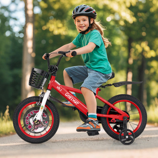14 Inch Kids Bike Adjustable with Storage Basket and Double Brake for 3-5 Years Old-14 inches