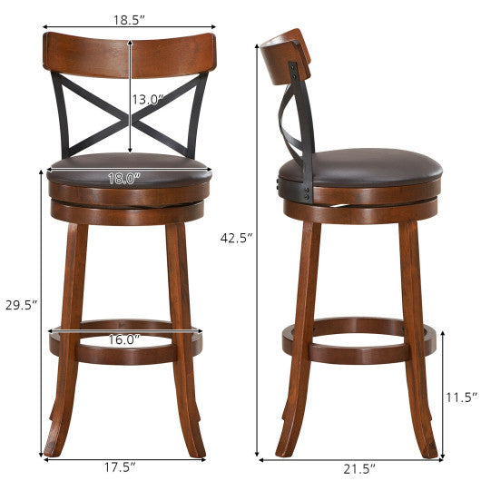 Set of 2 Bar Stools 360-Degree Swivel Dining Bar Chairs with Rubber Wood Legs-29.5 inch