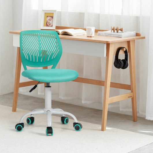 Adjustable Office Task Desk Armless Chair-Turquoise
