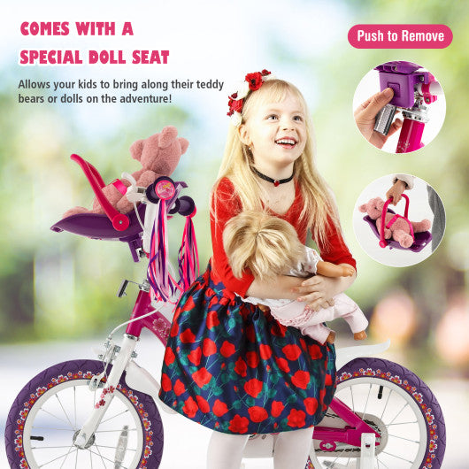 14 Inch Kids Bike with Doll Seat and Removable Training Wheels-14 inches