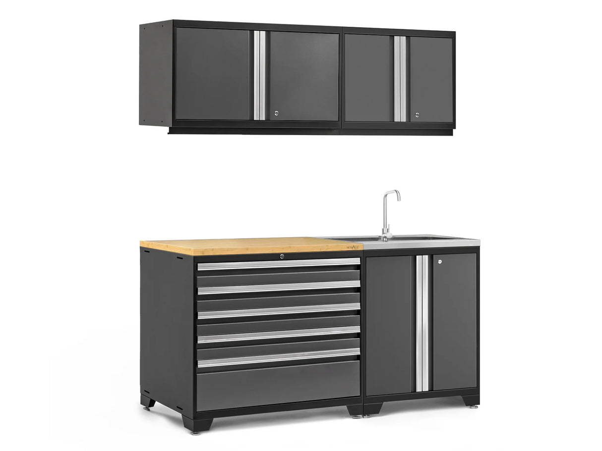 Pro Series 5 Piece Cabinet Set with Sink, Wall Cabinet, Tool Drawer, and Worktop
