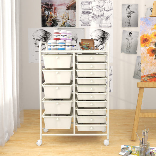 15-Drawer Utility Rolling Organizer Cart Multi-Use Storage-White