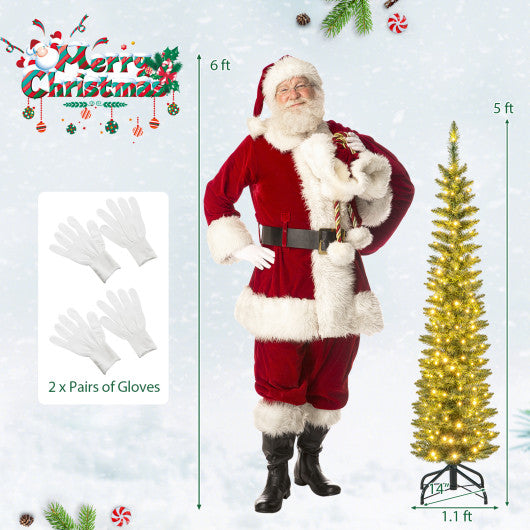 5/6/7/8/9 Feet Pre-lit Pencil Artificial Christmas Tree with 150/180/200//300/400 Warm White LED Lights-5 ft