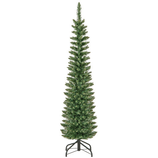5/6/7/8/9 Feet Pre-lit Pencil Artificial Christmas Tree with 150/180/200//300/400 Warm White LED Lights-5 ft