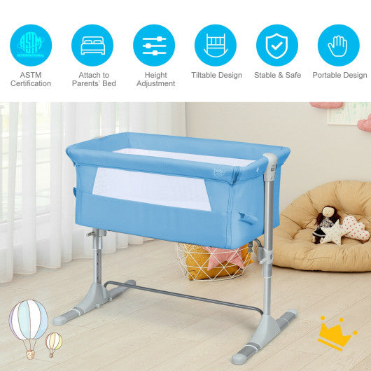 Travel Portable Baby Bed Side Sleeper Bassinet Crib with Carrying Bag-Blue