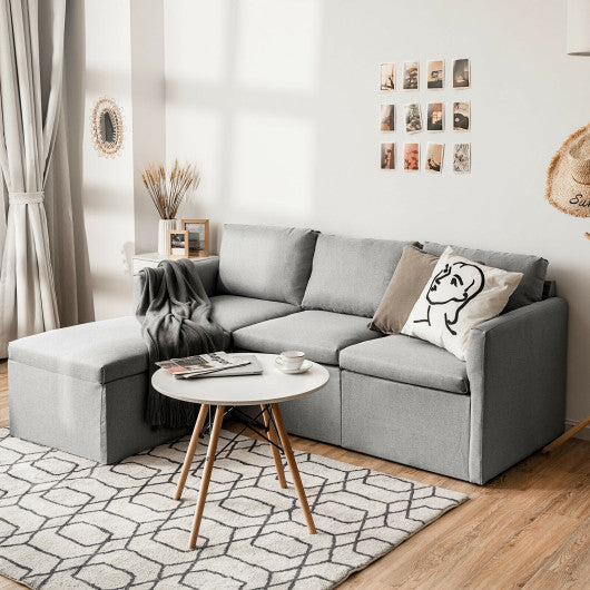 Convertible L-Shaped Sectional Sofa Couch with Reversible Chaise-Light Gray