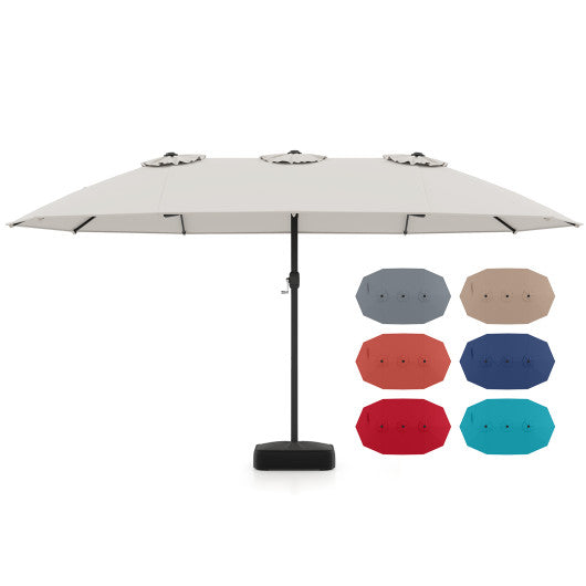 15 Feet Double-Sided Twin Patio Umbrella with Crank and Base-Beige