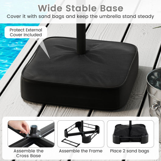 15 Feet Double-Sided Twin Patio Umbrella with Crank and Base-Gray