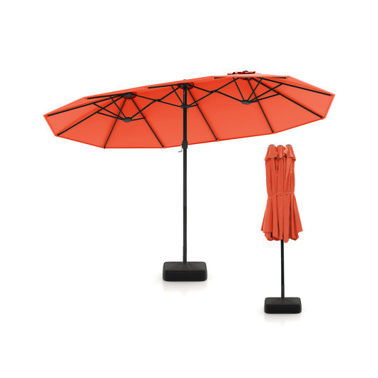 15 Feet Double-Sided Twin Patio Umbrella with Crank and Base-Orange