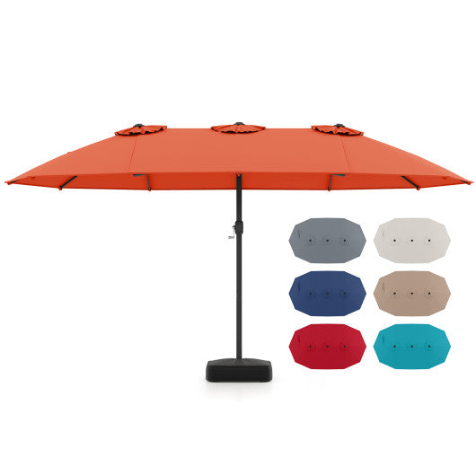 15 Feet Double-Sided Twin Patio Umbrella with Crank and Base-Orange