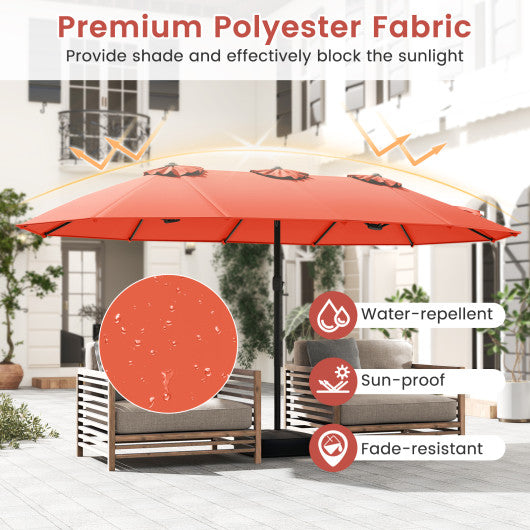 15 Feet Double-Sided Twin Patio Umbrella with Crank and Base-Orange
