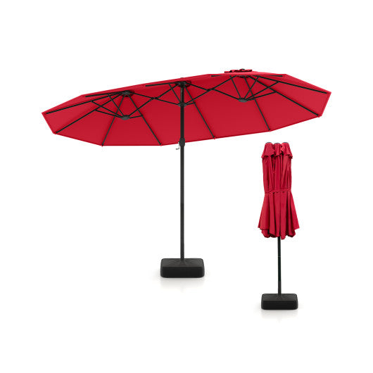 15 Feet Double-Sided Twin Patio Umbrella with Crank and Base-Red