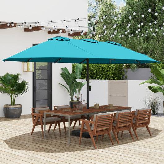 15 Feet Double-Sided Twin Patio Umbrella with Crank and Base-Turquoise