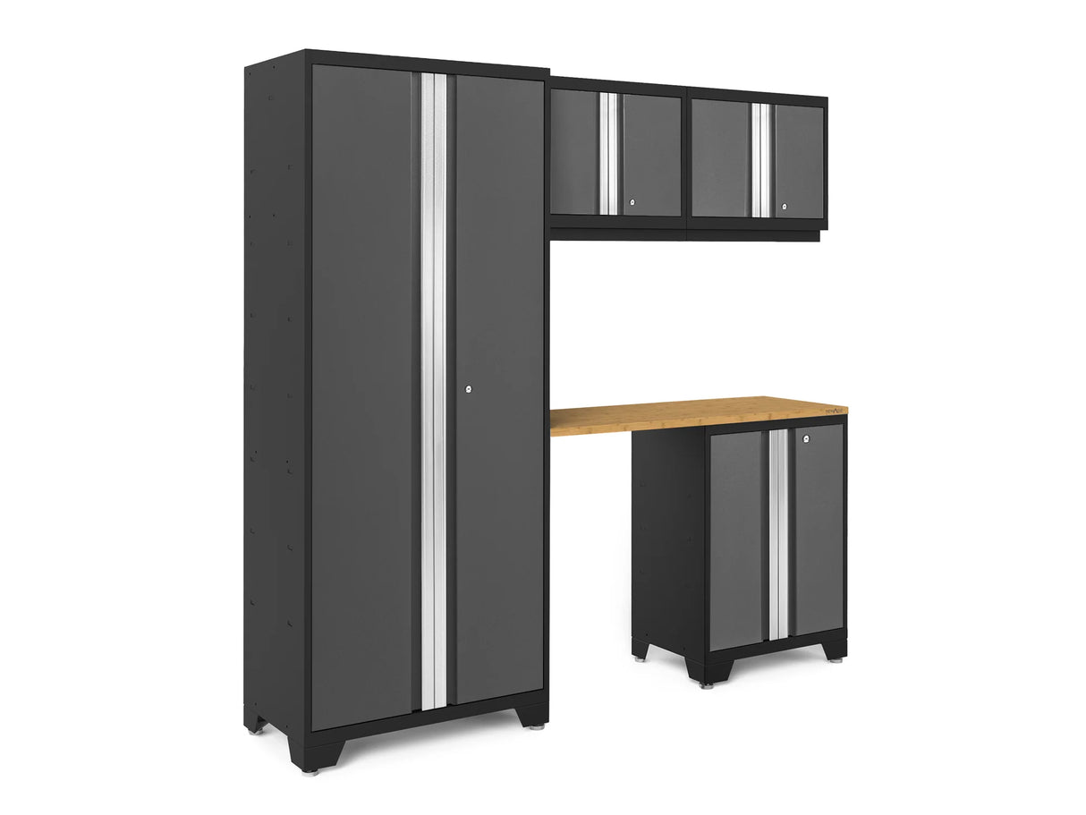 Bold Series 5 Piece Cabinet Set with Multi-Use Locker, Base & Wall Cabinet, and Worktop