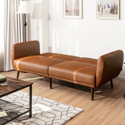 3 Seat Convertible Sofa Bed with Adjustable Backrest for Living Room-Brown