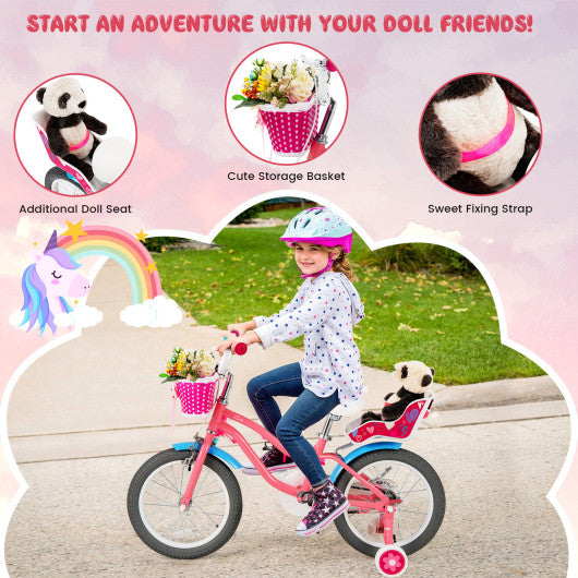 16 Inch Kids Bike with Training Wheels and Storage Basket-16 inches