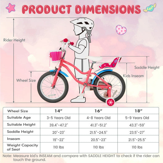 16 Inch Kids Bike with Training Wheels and Storage Basket-16 inches