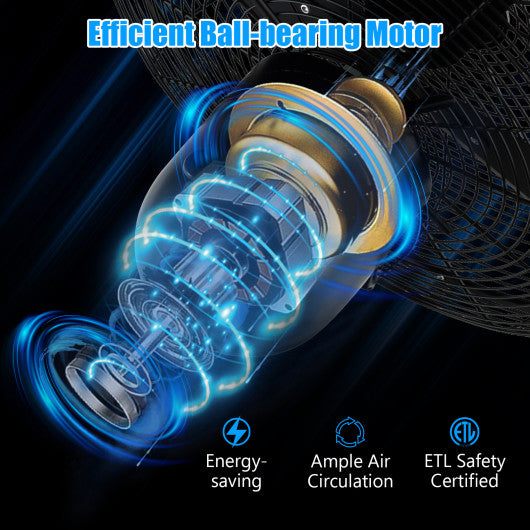 16 Inch Pedestal Standing Fan Oscillating Pedestal Fan with 3 Speeds and Adjustable Height-Black