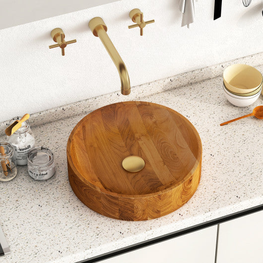 16 Inch Teak Wood Washbasin with Smooth Finish and Rounded Corners