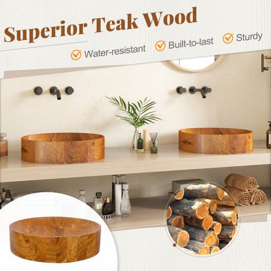 16 Inch Teak Wood Washbasin with Smooth Finish and Rounded Corners