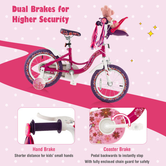 16 Inch Kids Bike with Doll Seat and Removable Training Wheels-16 inches