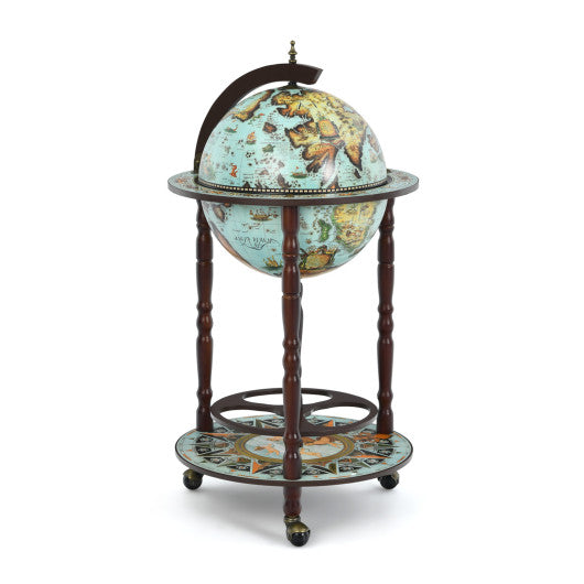 17 Inch Globe Wine Bar Stand 16th Century Italian Map Liquor Bottle Shelf Cart